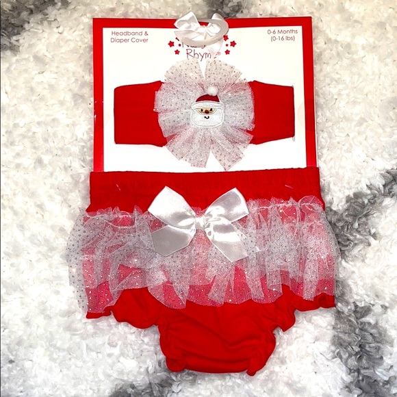 Christmas Headband and Diaper Cover 0-6 months NWT - Picture 1 of 5